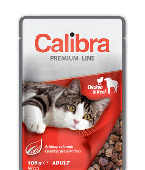 Calibra Cat Premium Adult Chicken & Beef Wet Food Pouch 24x100g